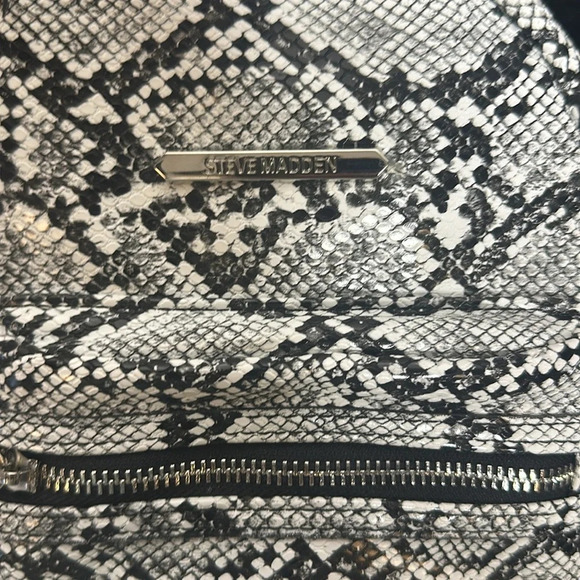 Steve Madden Black & White Faux Snake Print Mini Backpack Silver Embellishments main image 6